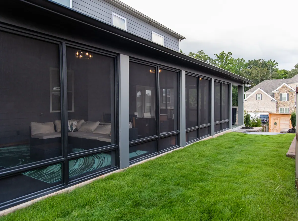 Screened porch and new lawn at the Fulton Estate