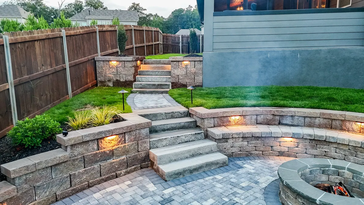 Dusk view of the completed Fulton Estate backyard